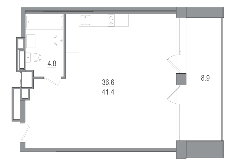Квартира-студия, 41.4 м² в ЖК "Морская Ривьера" - планировка, фото №1