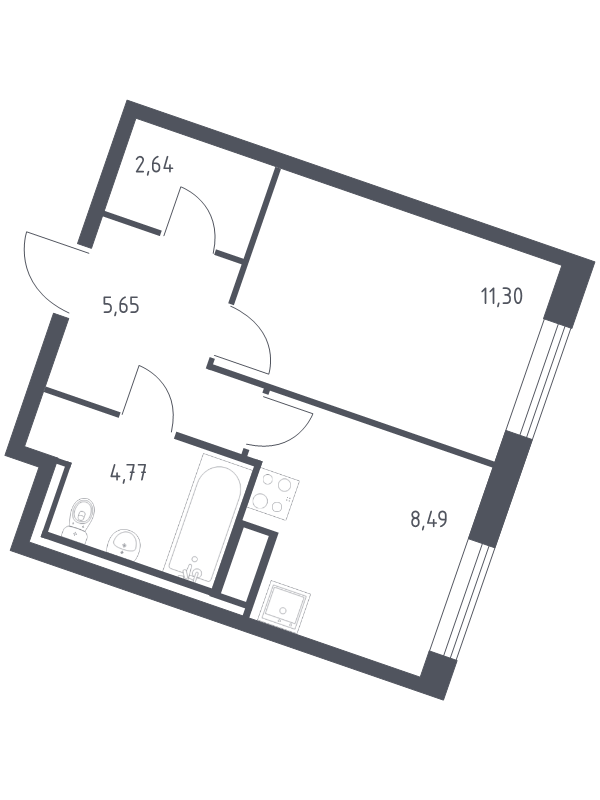 1-комнатная квартира, 32.85 м² в ЖК "Квартал Лаголово" - планировка, фото №1