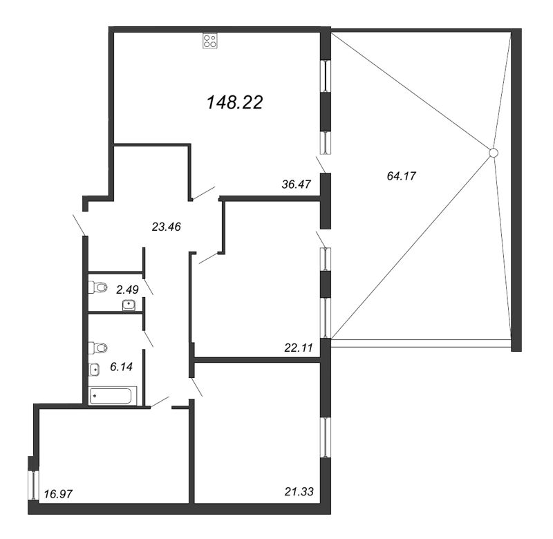 3-комнатная квартира, 144.6 м² в ЖК "PROMENADE" - планировка, фото №1