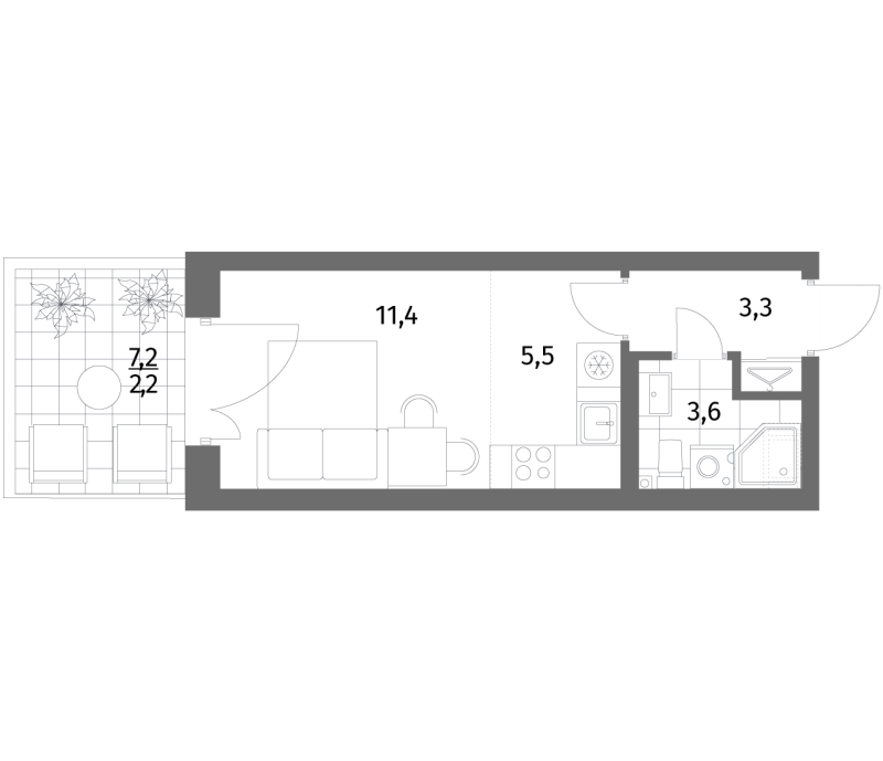 Квартира-студия, 26 м² в ЖК "Парусная 1" - планировка, фото №1