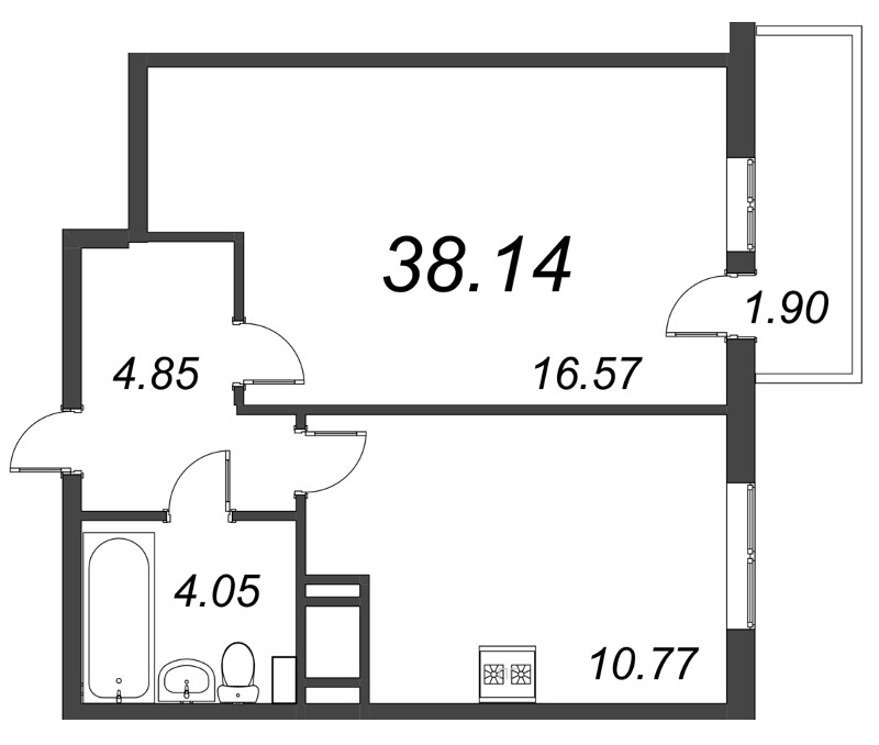 1-комнатная квартира, 38.14 м² в ЖК "Ювента" - планировка, фото №1