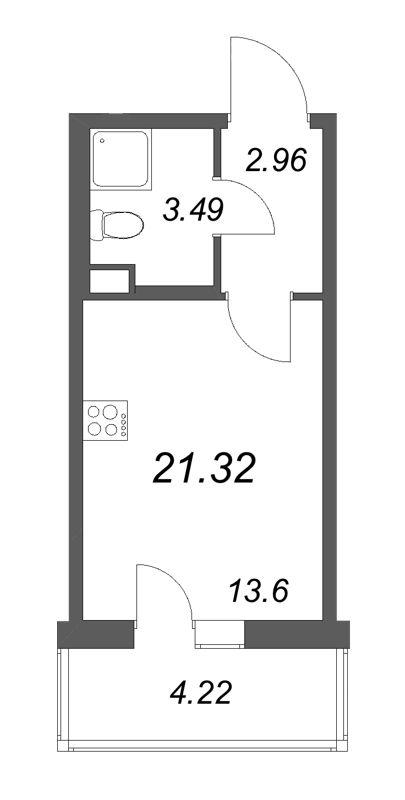 Квартира-студия, 21.32 м² в ЖК "Новая история" - планировка, фото №1