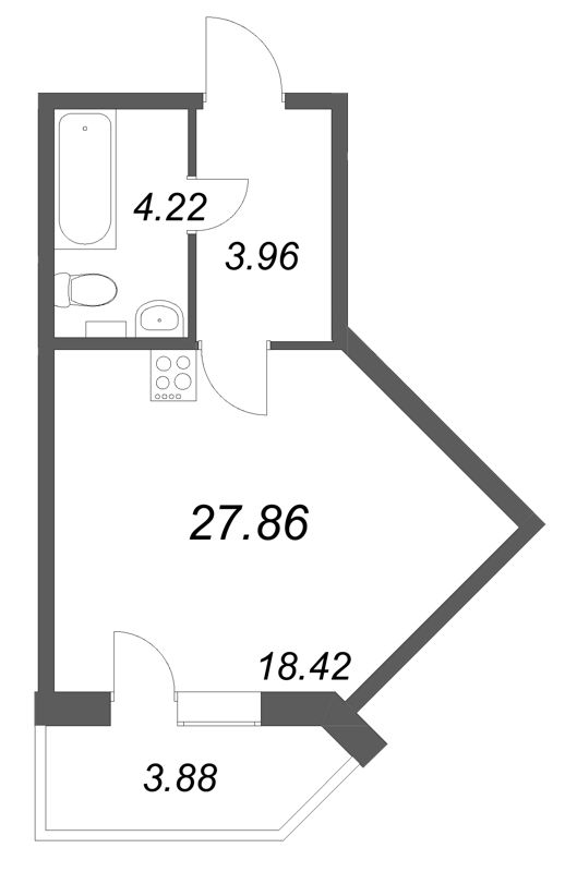 Квартира-студия, 27.86 м² в ЖК "АРО" - планировка, фото №1