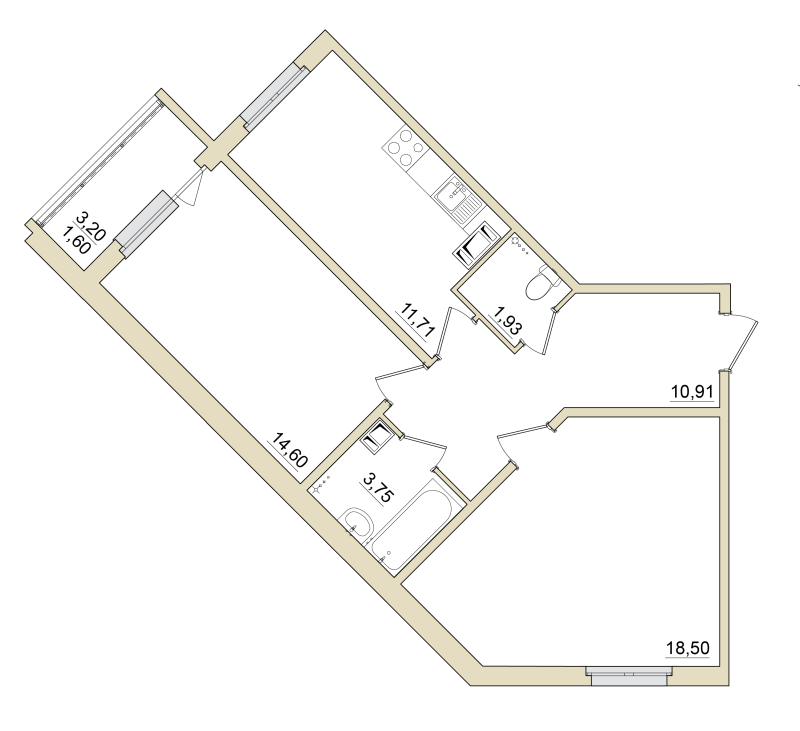 2-комнатная квартира, 63 м² в ЖК "Granholm Village" - планировка, фото №1