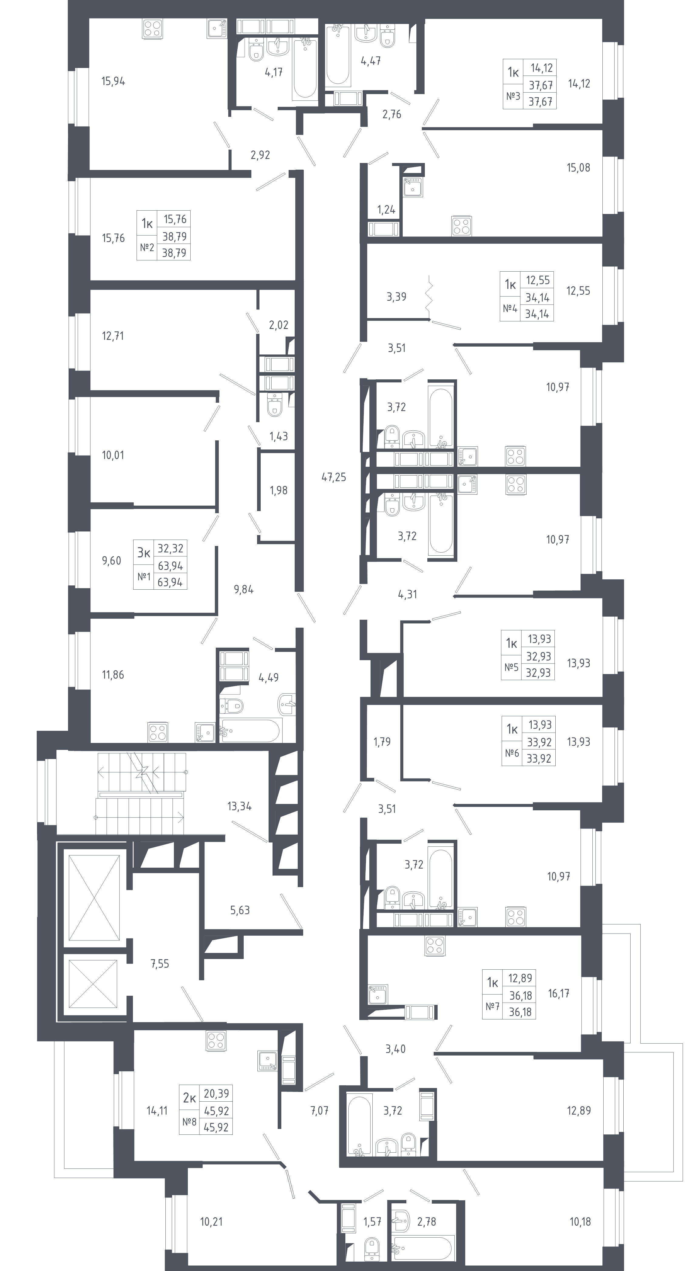 1-комнатная квартира, 32.93 м² - планировка этажа