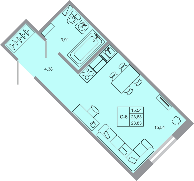 Квартира-студия, 23.83 м² - планировка, фото №1