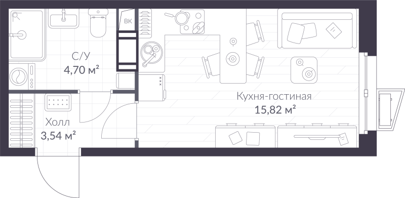 Квартира-студия, 24.06 м² - планировка, фото №1