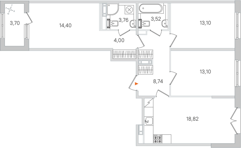4-комнатная (Евро) квартира, 79.44 м² в ЖК "Дубровский" - планировка, фото №1