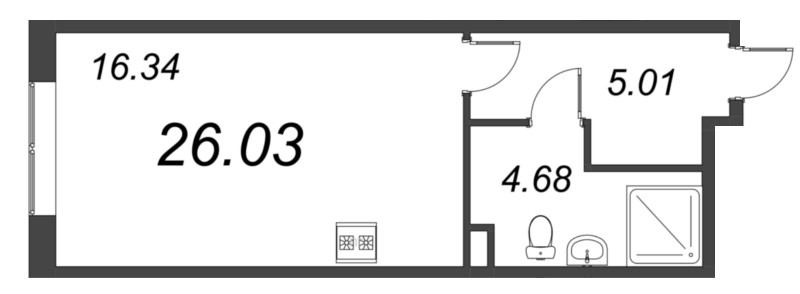 Квартира-студия, 26.03 м² - планировка, фото №1