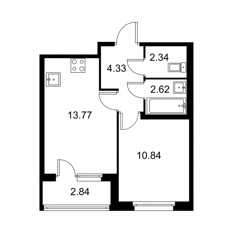 1-комнатная квартира, 35.32 м² в ЖК "Квартал Заречье" - планировка, фото №1