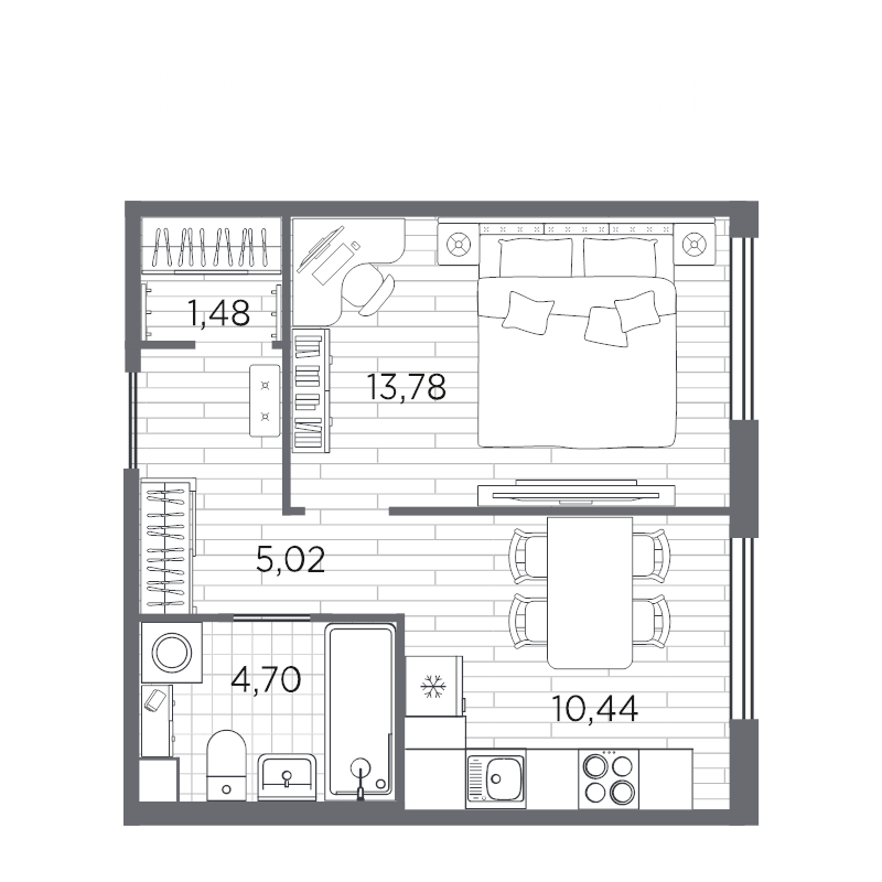 1-комнатная квартира, 35.42 м² в ЖК "PLUS Пулковский" - планировка, фото №1