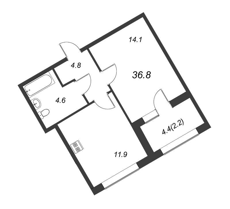 1-комнатная квартира, 36.8 м² в ЖК "Domino" - планировка, фото №1