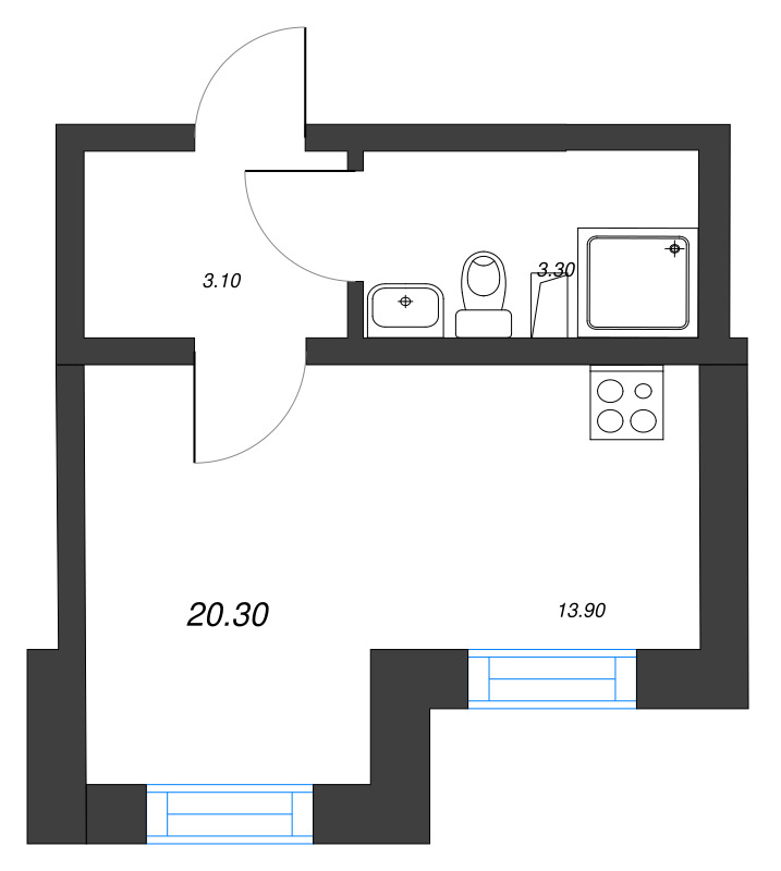 Квартира-студия, 20.3 м² в ЖК "Цветной город" - планировка, фото №1