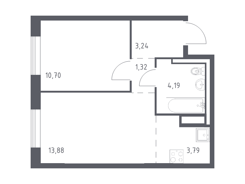 2-комнатная (Евро) квартира, 37.12 м² - планировка, фото №1