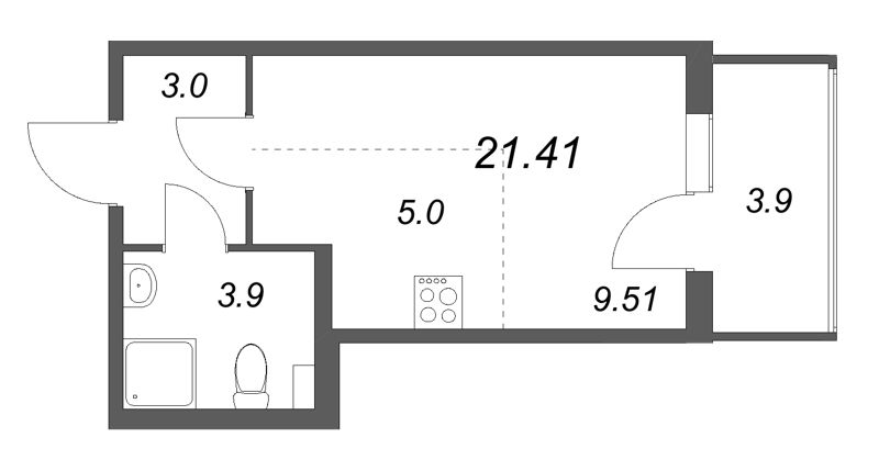 Квартира-студия, 21.41 м² - планировка, фото №1