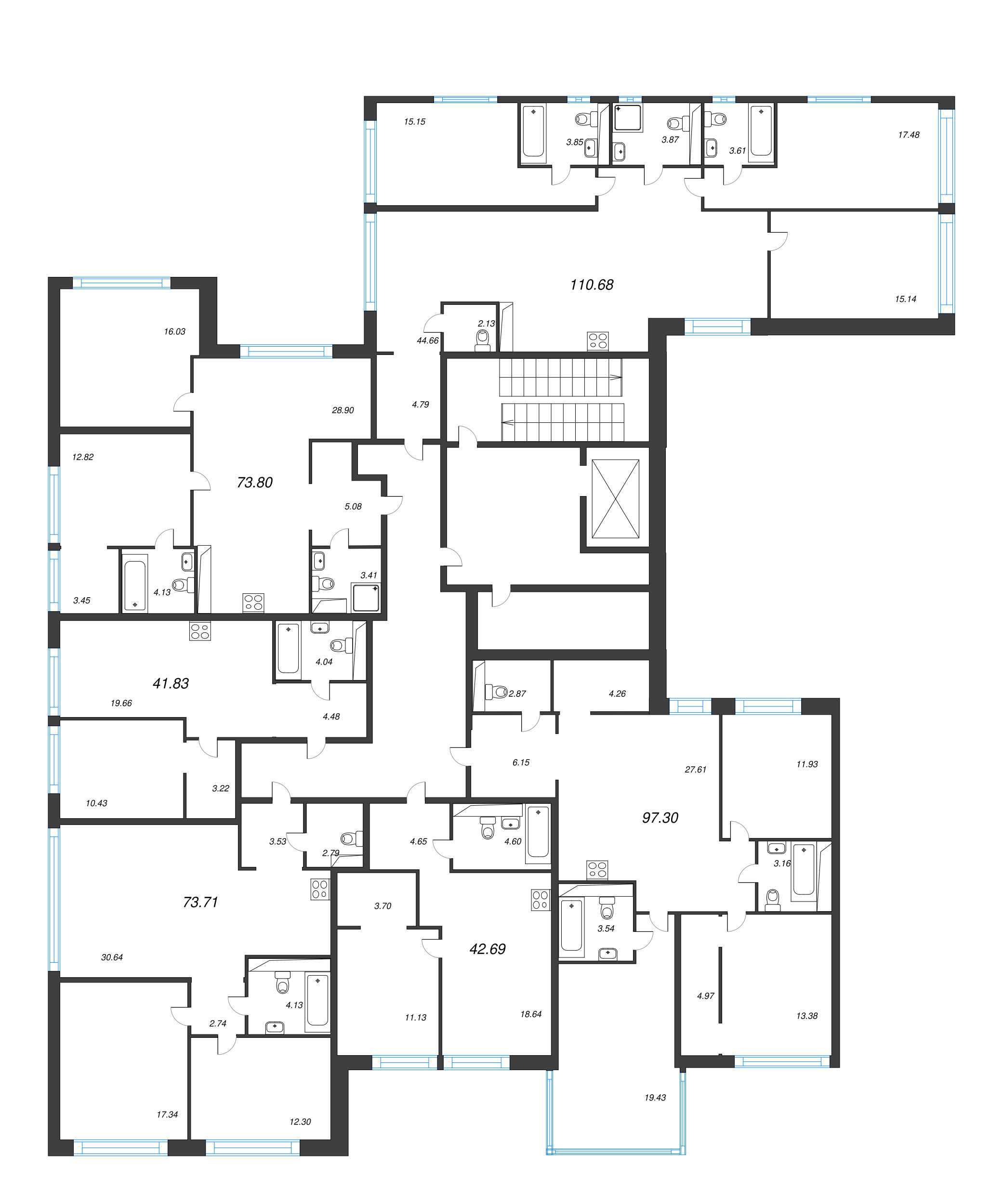 4-комнатная (Евро) квартира, 110.68 м² в ЖК "Avant" - планировка этажа