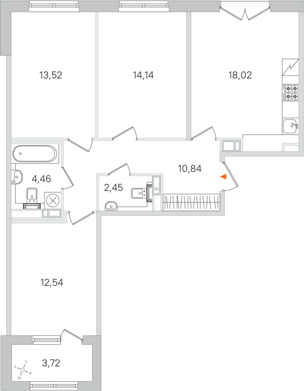 4-комнатная (Евро) квартира, 76.06 м² в ЖК "Дубровский" - планировка, фото №1