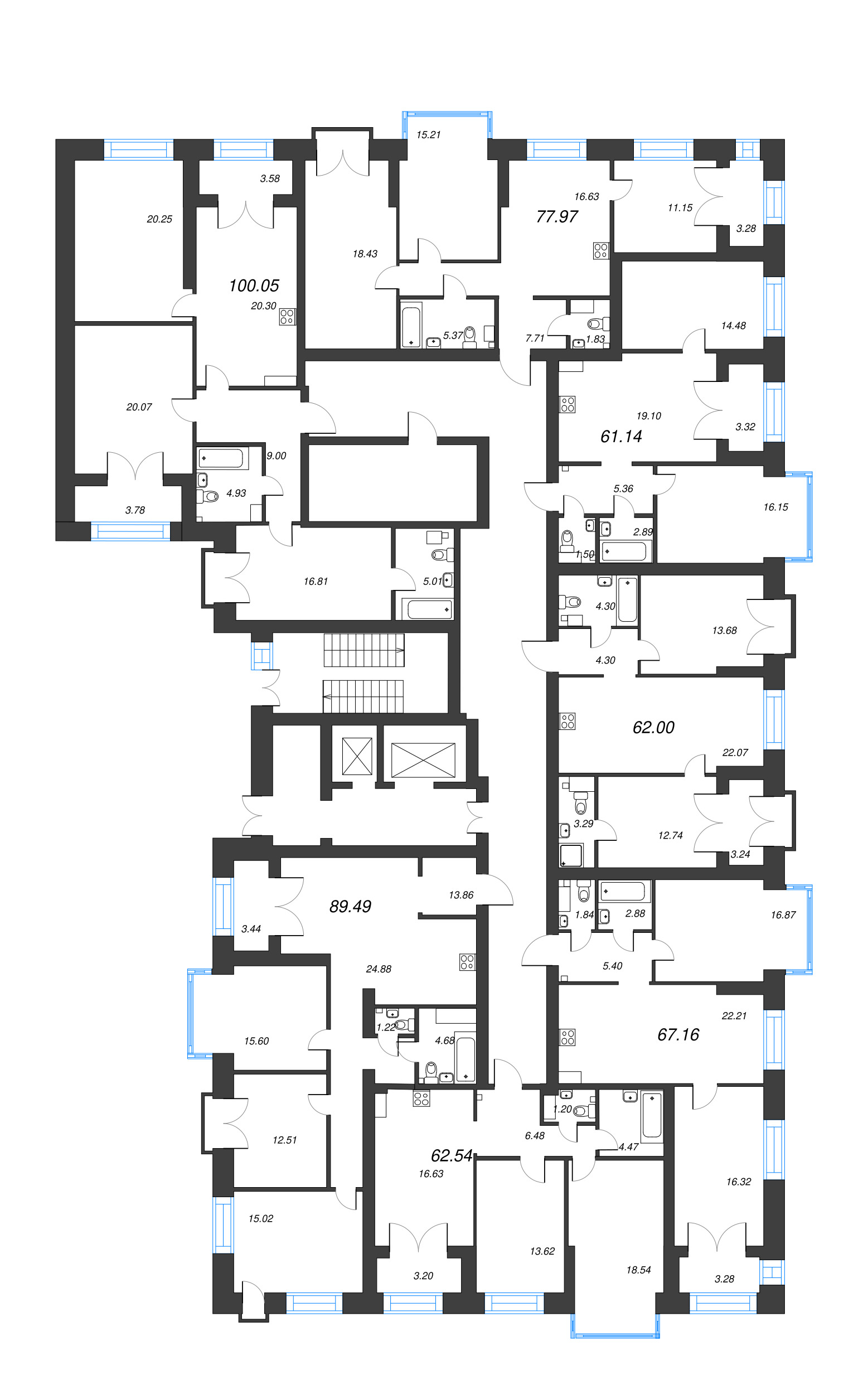 2-комнатная квартира, 62.54 м² в ЖК "Наука" - планировка этажа