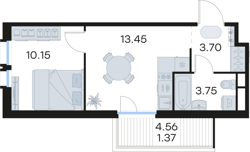 1-комнатная квартира, 32.42 м² в ЖК "GloraX Парголово" - планировка, фото №1