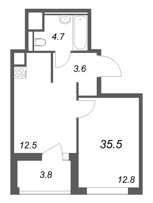 1-комнатная квартира, 35.5 м² в ЖК "Янила Форест" - планировка, фото №1