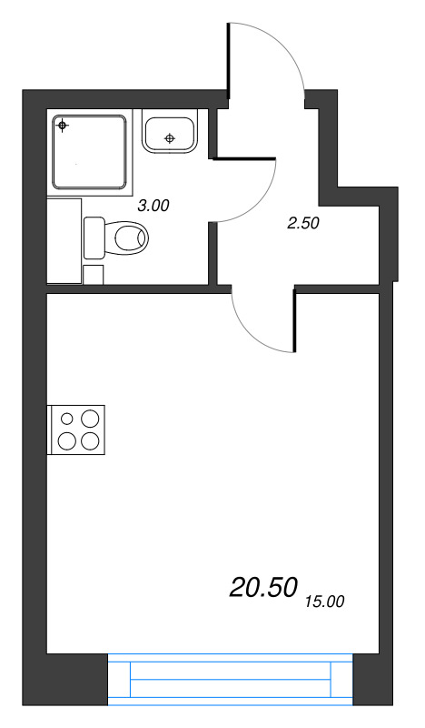 Квартира-студия, 20.5 м² - планировка, фото №1