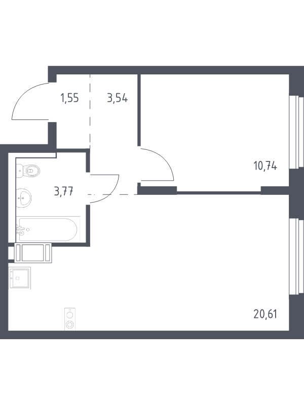 2-комнатная (Евро) квартира, 40.21 м² в ЖК "Квартал Торики" - планировка, фото №1