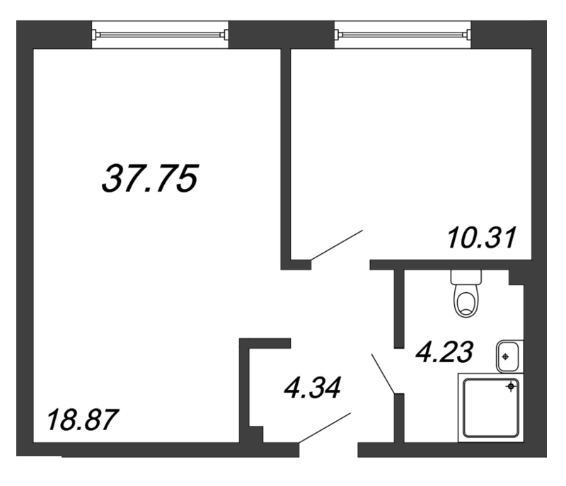 2-комнатная (Евро) квартира, 37.75 м² в ЖК "In2it" - планировка, фото №1