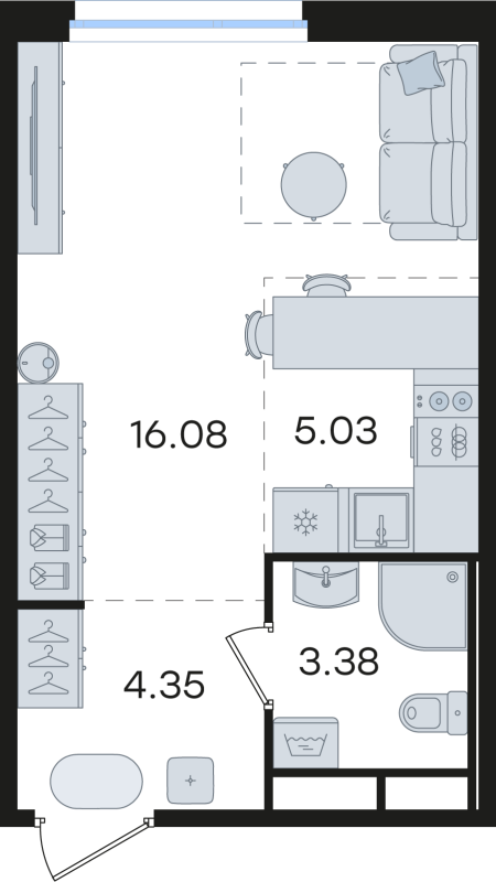 Квартира-студия, 28.84 м² в ЖК "Романовка" - планировка, фото №1