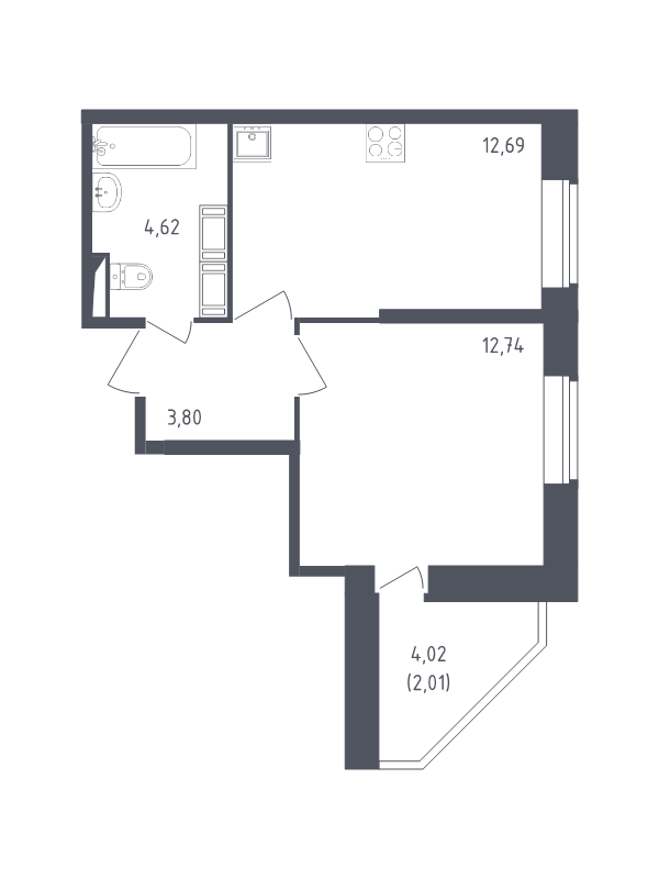 1-комнатная квартира, 35.86 м² в ЖК "Живи! В Рыбацком" - планировка, фото №1