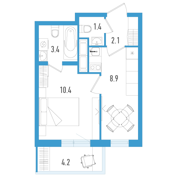 1-комнатная квартира, 27.5 м² в ЖК "Аэросити" - планировка, фото №1
