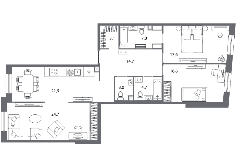 4-комнатная (Евро) квартира, 113.3 м² - планировка, фото №1