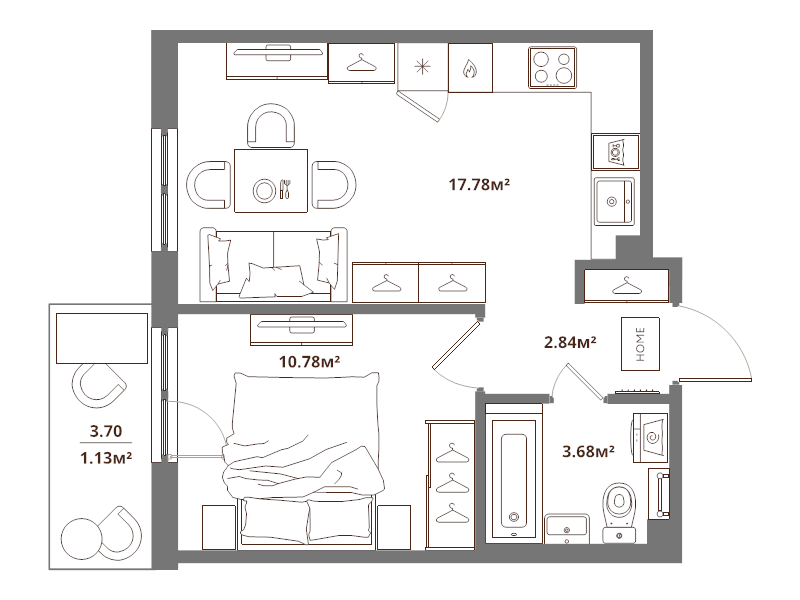 2-комнатная (Евро) квартира, 36.21 м² - планировка, фото №1