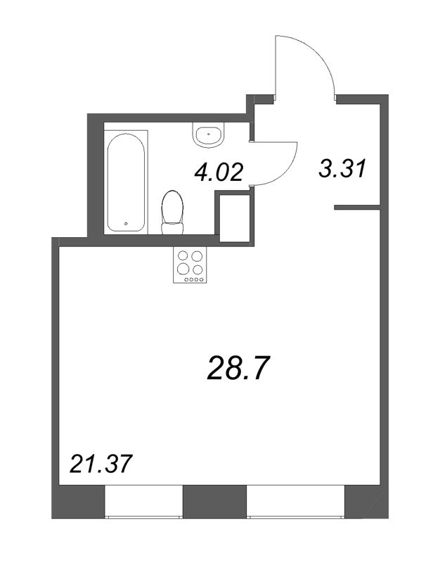 Квартира-студия, 28.7 м² - планировка, фото №1