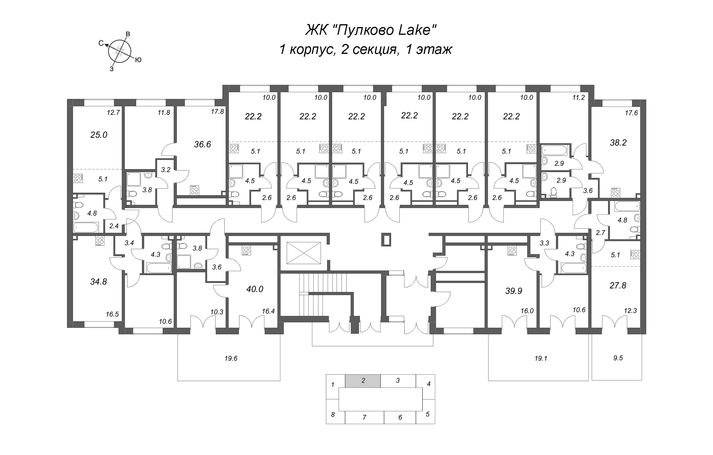 Квартира-студия, 22.2 м² в ЖК "Пулково Lake" - планировка этажа