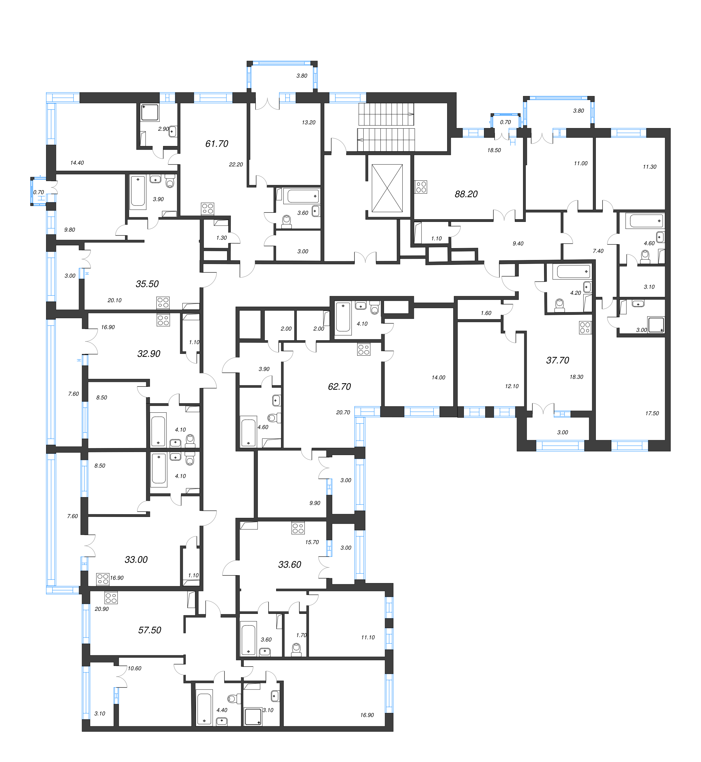 1-комнатная квартира, 35.5 м² в ЖК "NewПитер 2.0" - планировка этажа