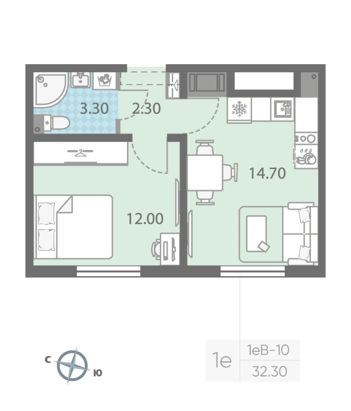 1-комнатная квартира, 32.3 м² в ЖК "ЛСР. Ржевский парк" - планировка, фото №1