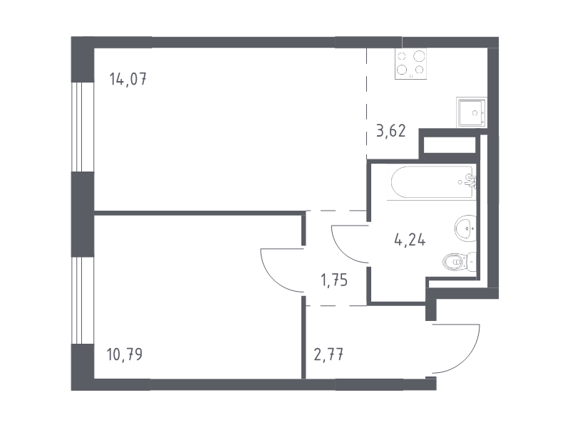 2-комнатная (Евро) квартира, 37.24 м² в ЖК "Квартал Лаголово" - планировка, фото №1