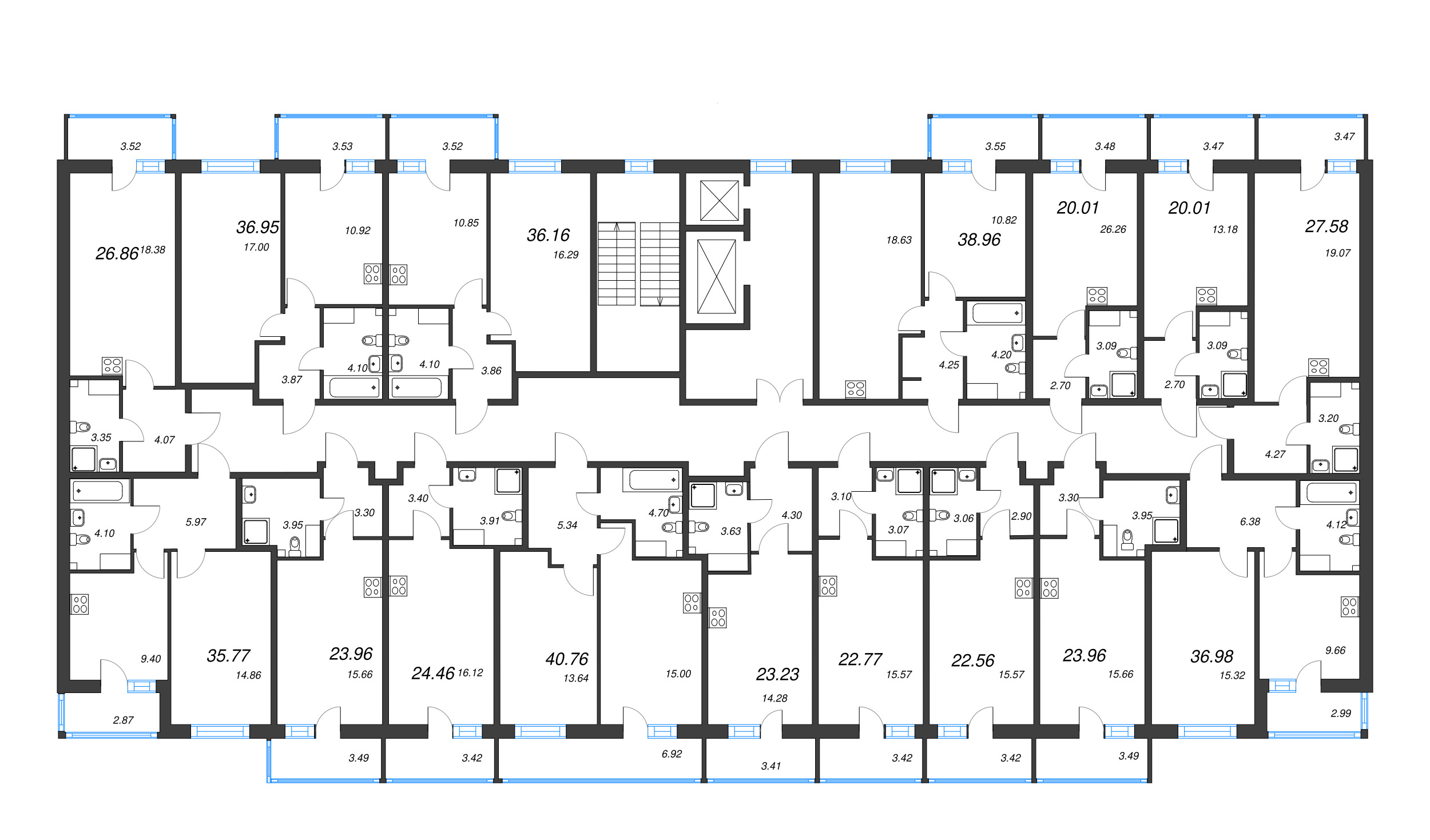 1-комнатная квартира, 36.98 м² в ЖК "Аквилон Янино" - планировка этажа