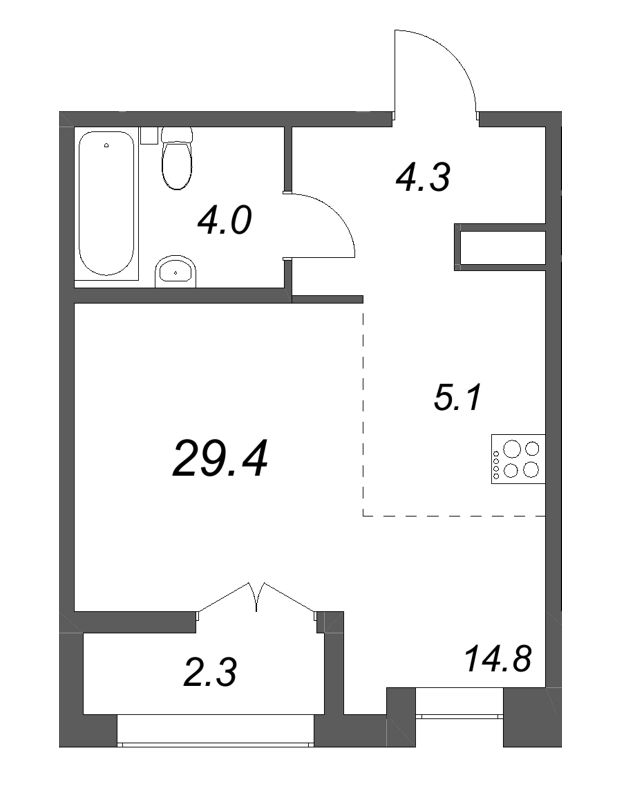 Квартира-студия, 29.4 м² в ЖК "Кронунг ЮГ" - планировка, фото №1
