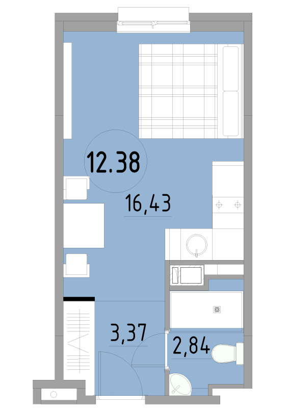 Квартира-студия, 22.64 м² в ЖК "Cosmos Smart Yuzhny" - планировка, фото №1