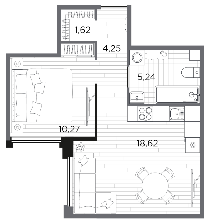 2-комнатная (Евро) квартира, 40 м² в ЖК "PLUS Пулковский" - планировка, фото №1