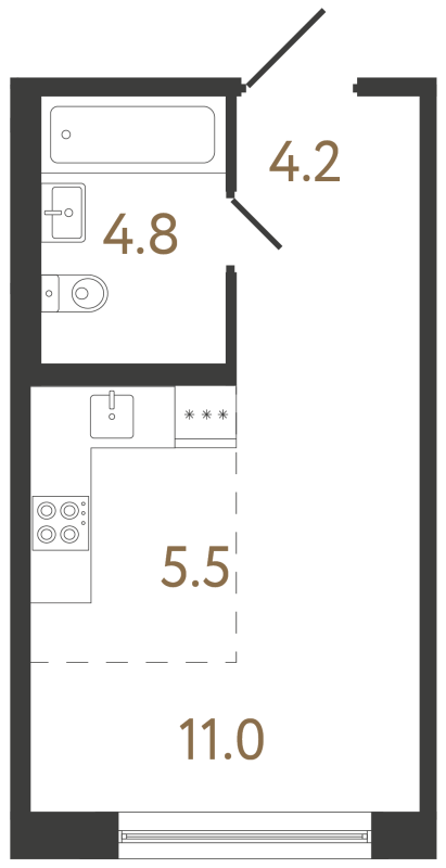 Квартира-студия, 25.5 м² в ЖК "Передвижники 2" - планировка, фото №1