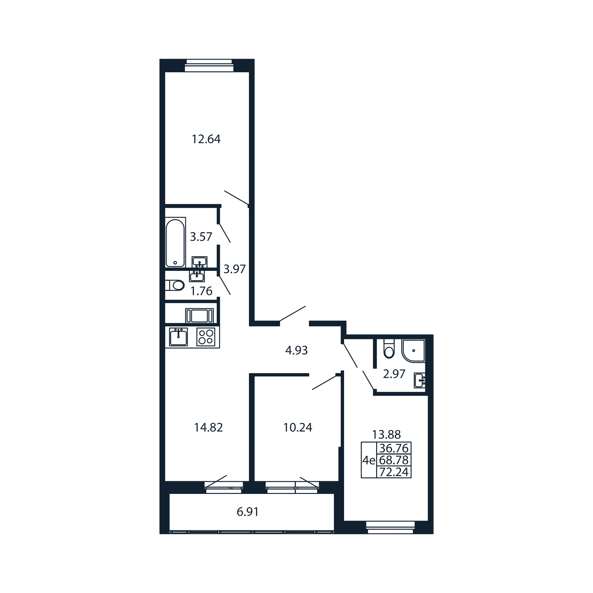 3-комнатная квартира, 68.78 м² в ЖК "Полис Новоселье" - планировка, фото №1