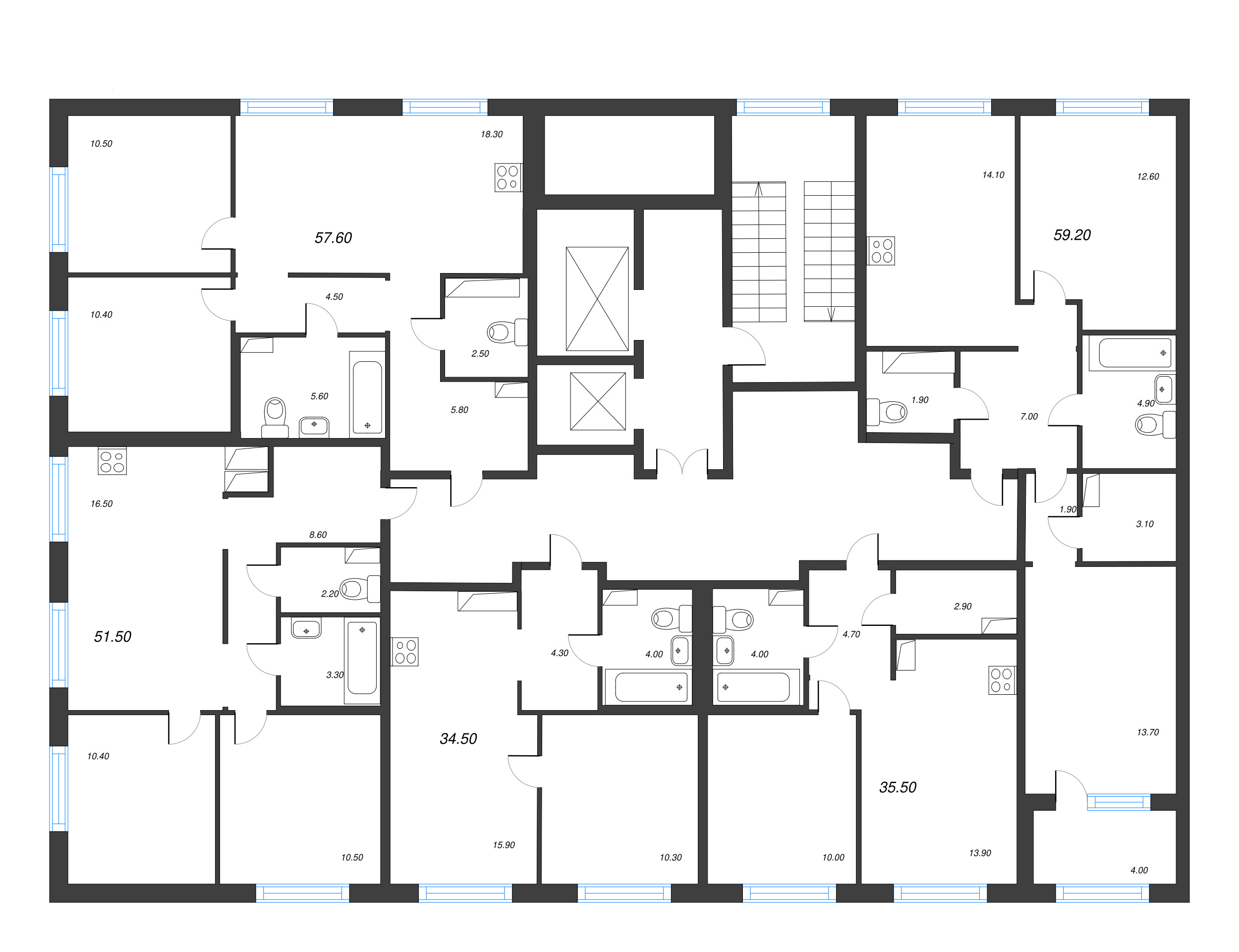 1-комнатная квартира, 35.5 м² в ЖК "Струны" - планировка этажа