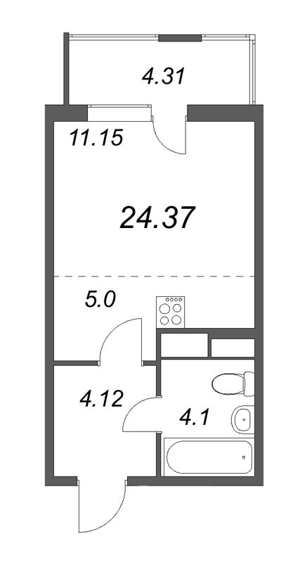 Квартира-студия, 24.37 м² - планировка, фото №1