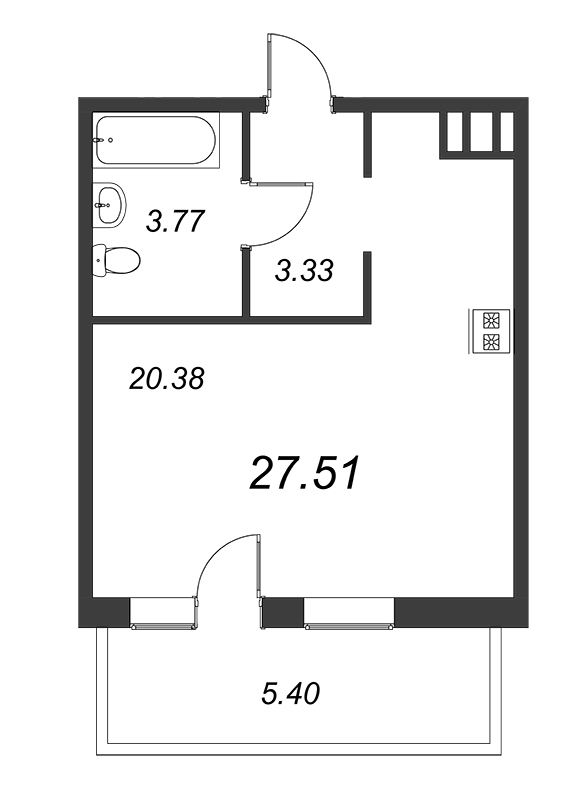 Квартира-студия, 27.51 м² - планировка, фото №1