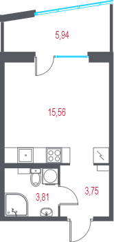 Квартира-студия, 24.9 м² в ЖК "Город-спутник Южный" - планировка, фото №1