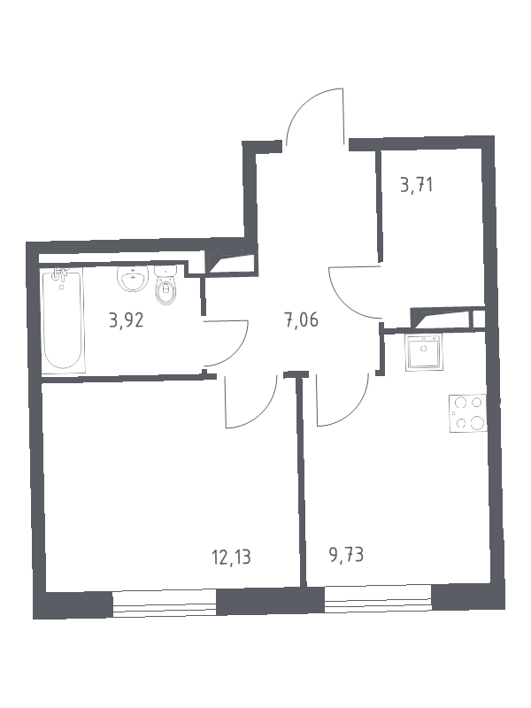 1-комнатная квартира, 36.55 м² - планировка, фото №1