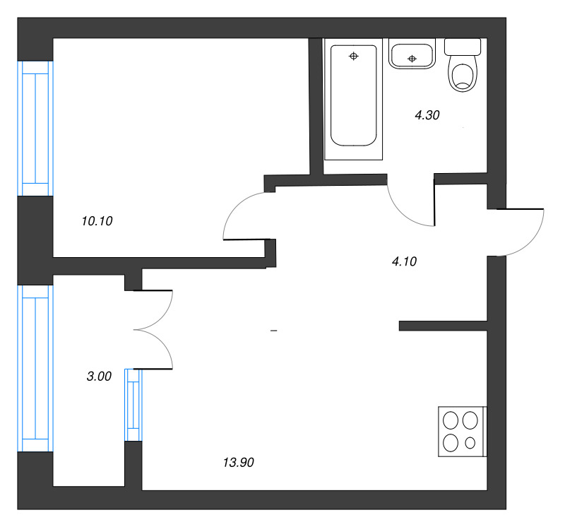 1-комнатная квартира, 33.9 м² в ЖК "NewПитер 2.0" - планировка, фото №1