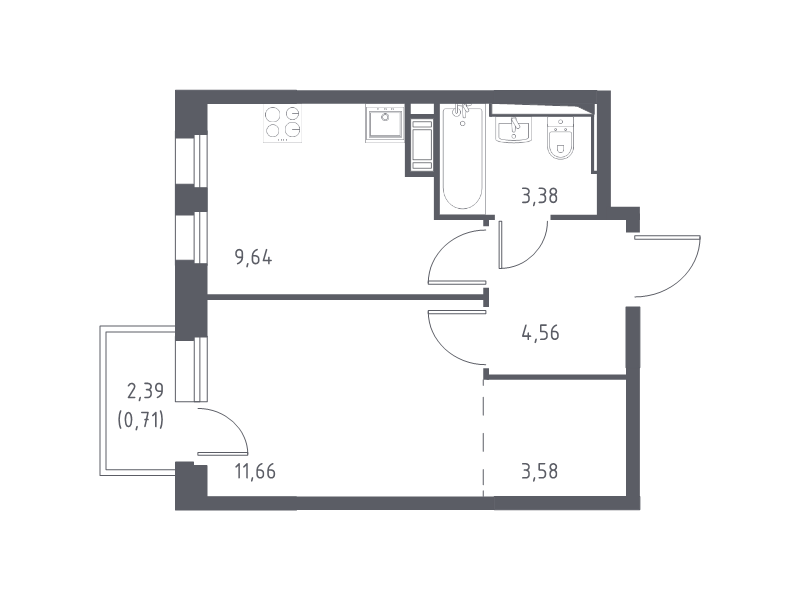 1-комнатная квартира, 33.53 м² в ЖК "Новые Лаврики" - планировка, фото №1